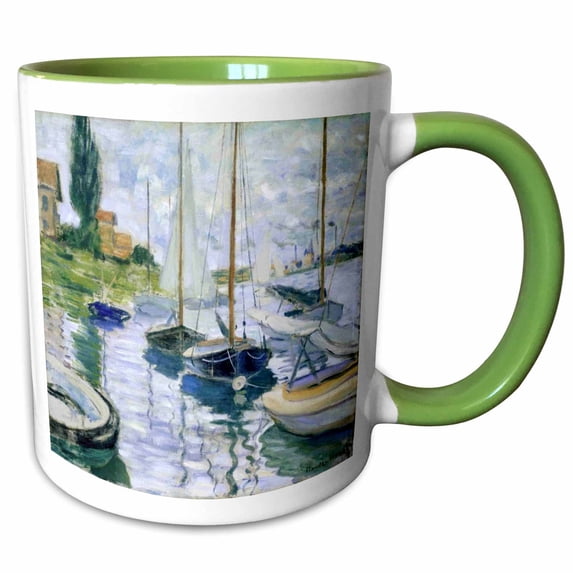 Print of Monet Painting Boats At Rest 15oz Two-Tone Green Mug mug-203676-12