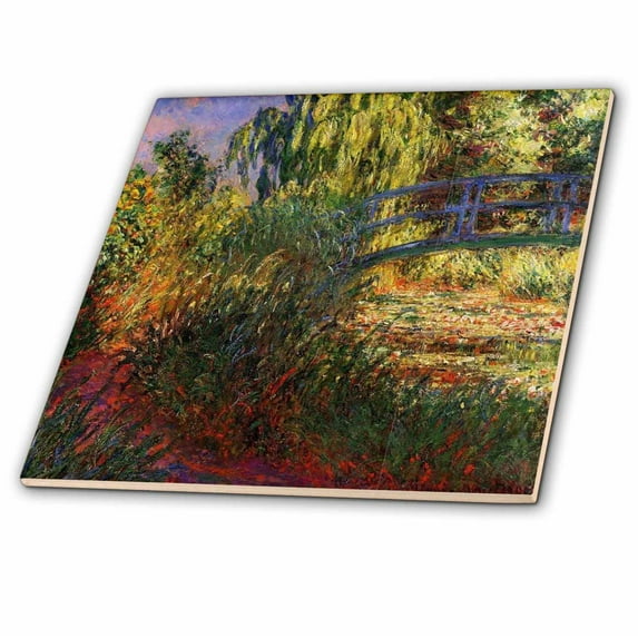 3dRose, Print of Monet Painting Japanese Bridge With Water Lily, 4 Inch Ceramic Tile