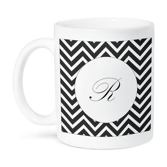3dRose, Print of Script R On Black White Chevron Stripes, 11oz Mug