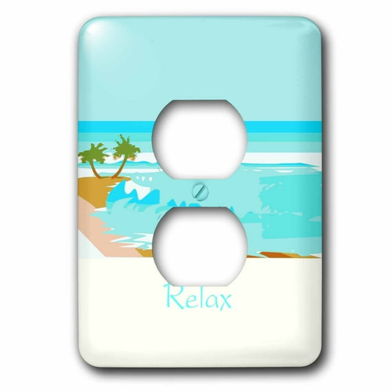 3dRose, Print of Word Relax On Beautiful Painted Turquoise Beach, 2 plug outlet cover