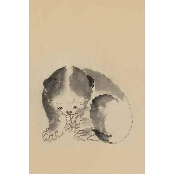 Print of a cat cleaning from the Hokusai School sketchbook. Poster Print by Hokusai Katsushika (24 x 36)