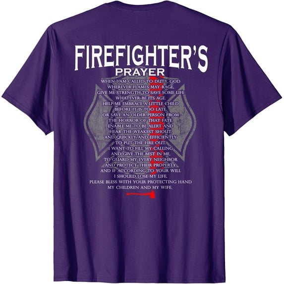 (Print on Back) Firefighter's Prayer Thin Red Line Softstyle Unisex T-Shirt,Purple Color,Size 3XL