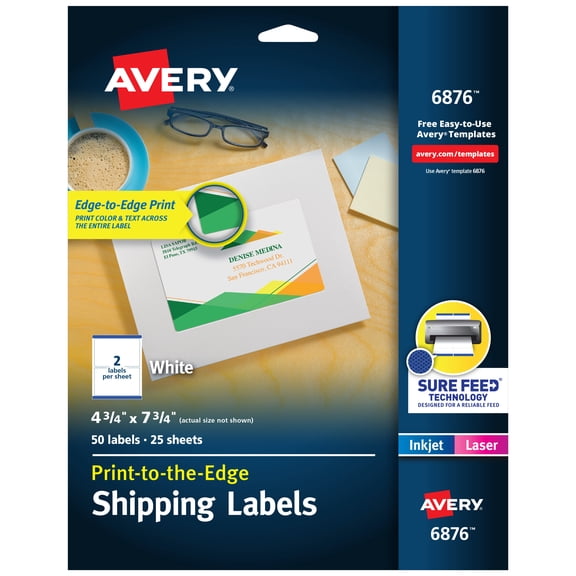 Avery® Shipping Labels, 4.75" x 7.75", Matte White, 50ct (6876)