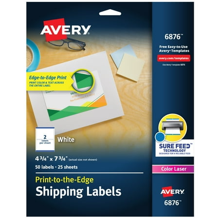 Avery Shipping Labels, 4.75" x 7.75", Matte White, 50ct (6876)