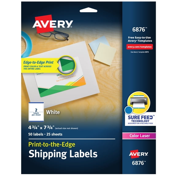 Avery Shipping Labels, 4.75" x 7.75", Matte White, 50ct (6876)