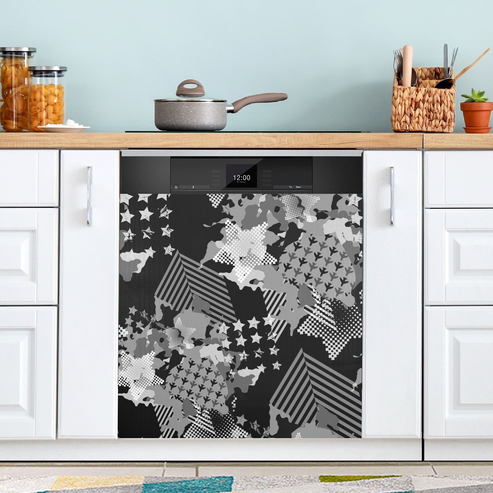 Print with Stars Stripe Black Dishwasher Cover