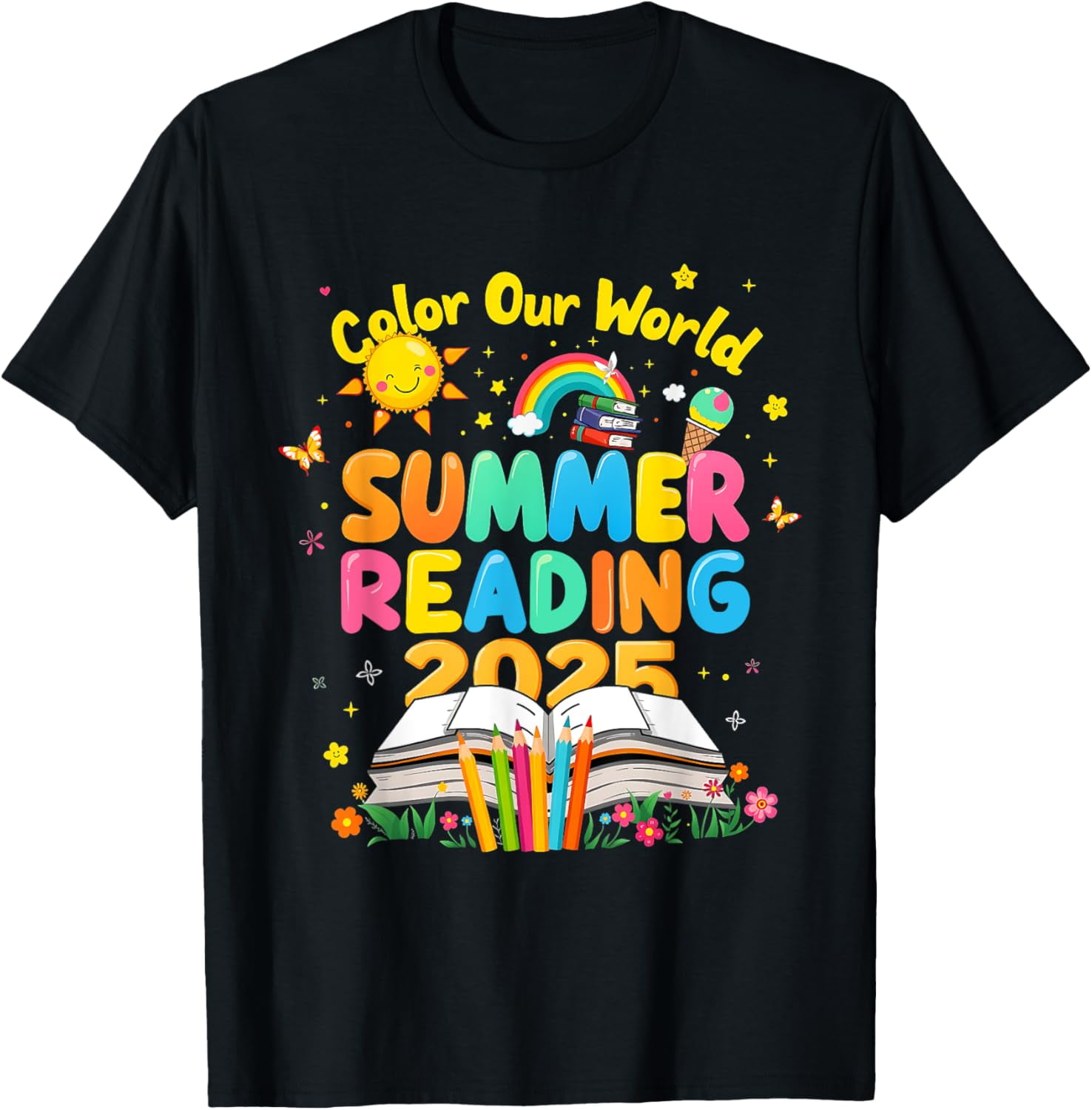 PrintJunkie Summer Reading Program 2025 Color Our World Book T-Shirt ...