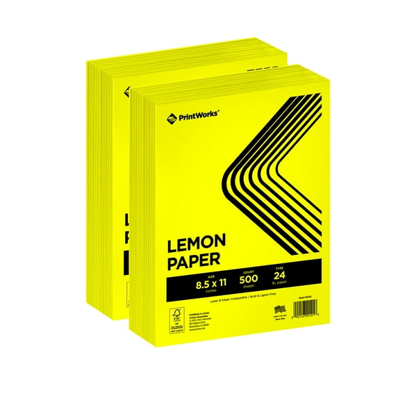 PrintWorks Bright Color Paper, Lemon Yellow, 8.5 x 11, 24 lb, 1000 Sheets