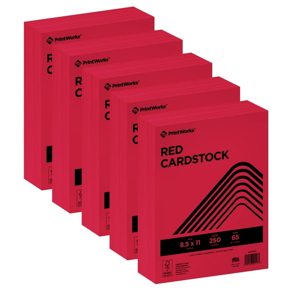PrintWorks Bright Red Colored Cardstock 8.5” x 11” - 65 lb/176 gsm - 1250 Sheets - Made in the USA - FSC® Certified - Acid-Free & Fade-Resistant - Printer & Cut Machine Compatible (00117)