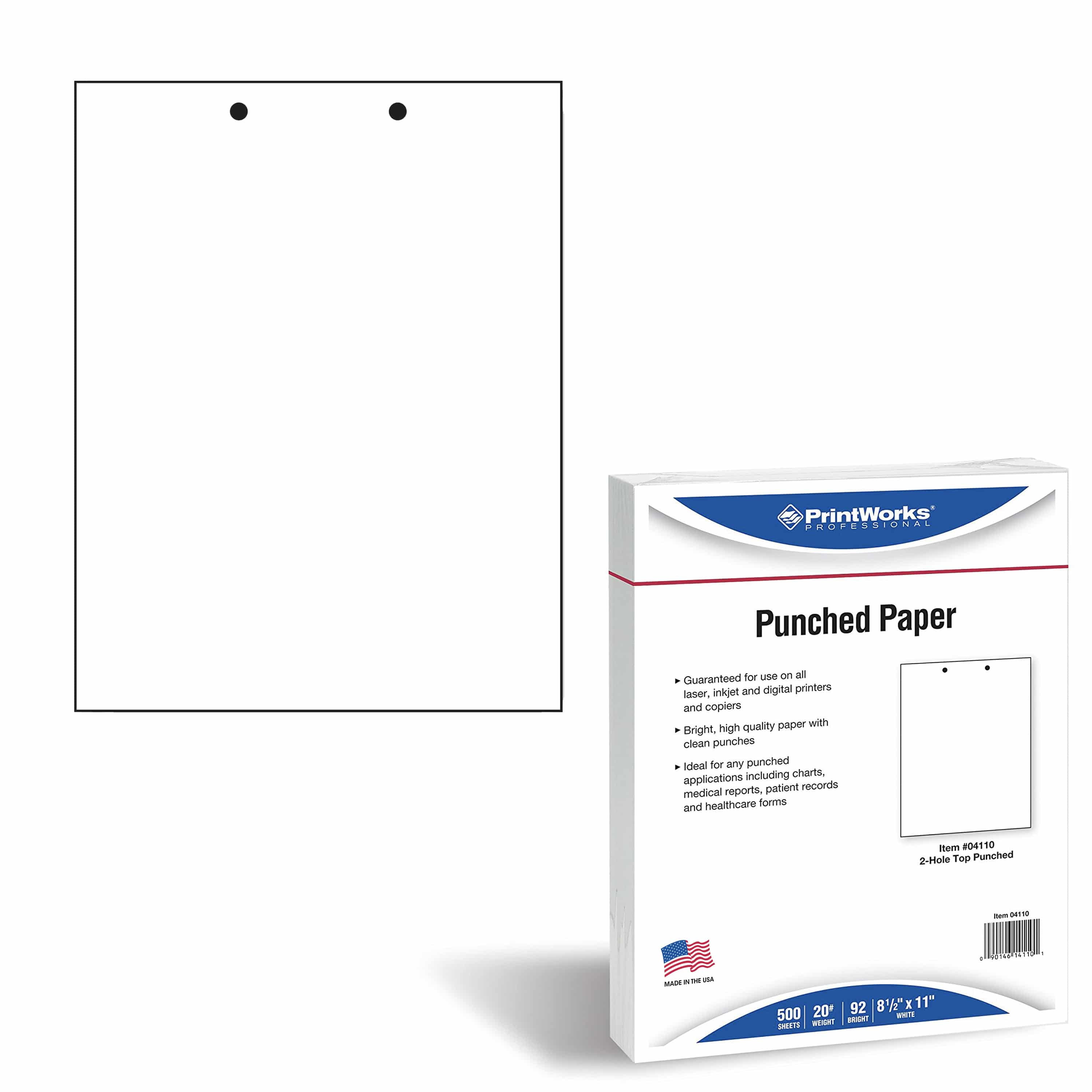 PrintWorks Professional 2Hole Punched Paper, 8.5" x 11", 20 lb, White
