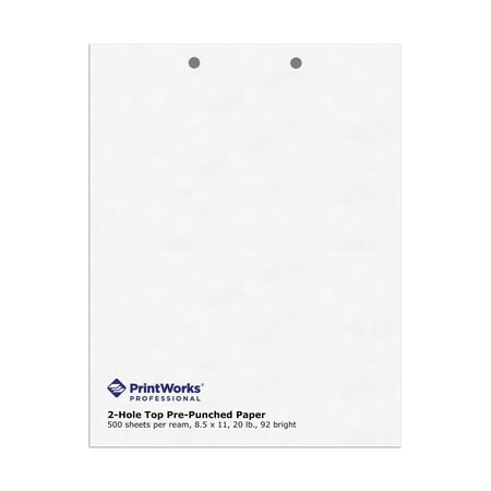 PrintWorks Professional 2 Hole Punch Top Paper - Pre-Punched for Folders, Binders, & Clipboards - Made in the USA - 500 Sheets - 8.5" x 11" - 20 lb - 92 Bright White (04110)