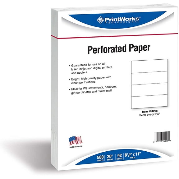 PrintWorks Professional Perforated Paper, 500 Sheets, 4 Part Perf