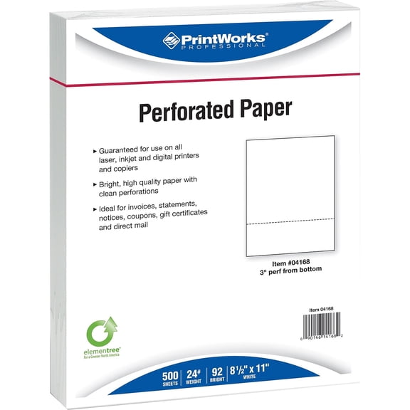 Printworks Professional Printworks Professional 8 1/2" x 11" 24 lbs. Perforated 3" Paper 2500/Case