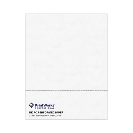 PrintWorks Professional 3" Horizontal Perforated Paper 8.5” x 11” - Perfect For W-2, 1099, & Statement Use - Made in the USA - 500 Sheets - 24 lb - Printer Compatible - White (04168)