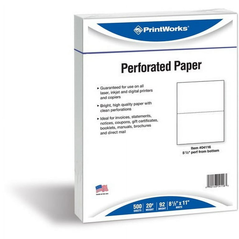 PrintWorks Professional Pre-Perforated Paper for Invoices, Statements, Gift Certificates & More - Letter - 8 1/2 PrintWorks Professional Pre-Perforated Paper for Invoices, Statements, Gift Certificates & More - Letter - 8 1/2