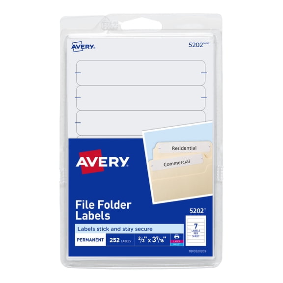 Printable 4" X 6" - Permanent File Folder Labels, 0.69 X 3.44, White, 7/sheet, 36 Sheets/pack, (5202) | Bundle of 5 Packs