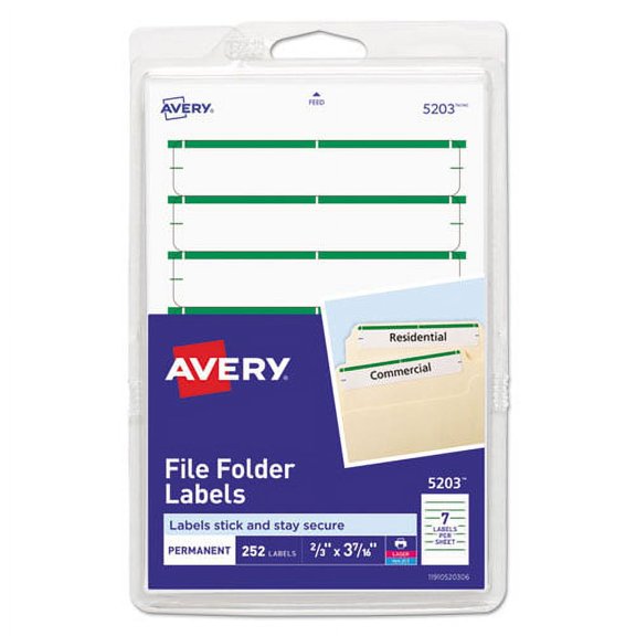 Printable 4" X 6" - Permanent File Folder Labels, 0.69 X 3.44, White, 7/sheet, 36 Sheets/pack, (5203) | Bundle of 2 Packs