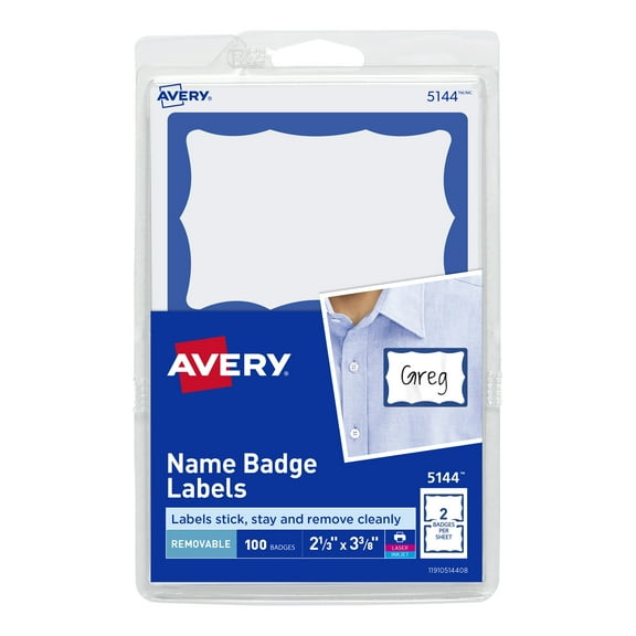 "Printable Adhesive Name Badges, 3.38 X 2.33, Blue Border, 100/pack | Bundle of 5 Packs"