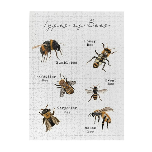 Printable Bee Art Print - Types of Bees Puzzle - Bug Print - Homeschool Printables,Jigsaw Puzzle 1000 Puzzle Pieces,Puzzle Enthusiasts