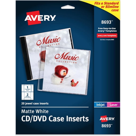 Printable CD Jewel Case Inserts, Matte White, Laser & Inkjet Printer Compatible, 20 Standard and Slimline Ideal for CDs, DVDs, Presentations, Portfolios, More (8693)