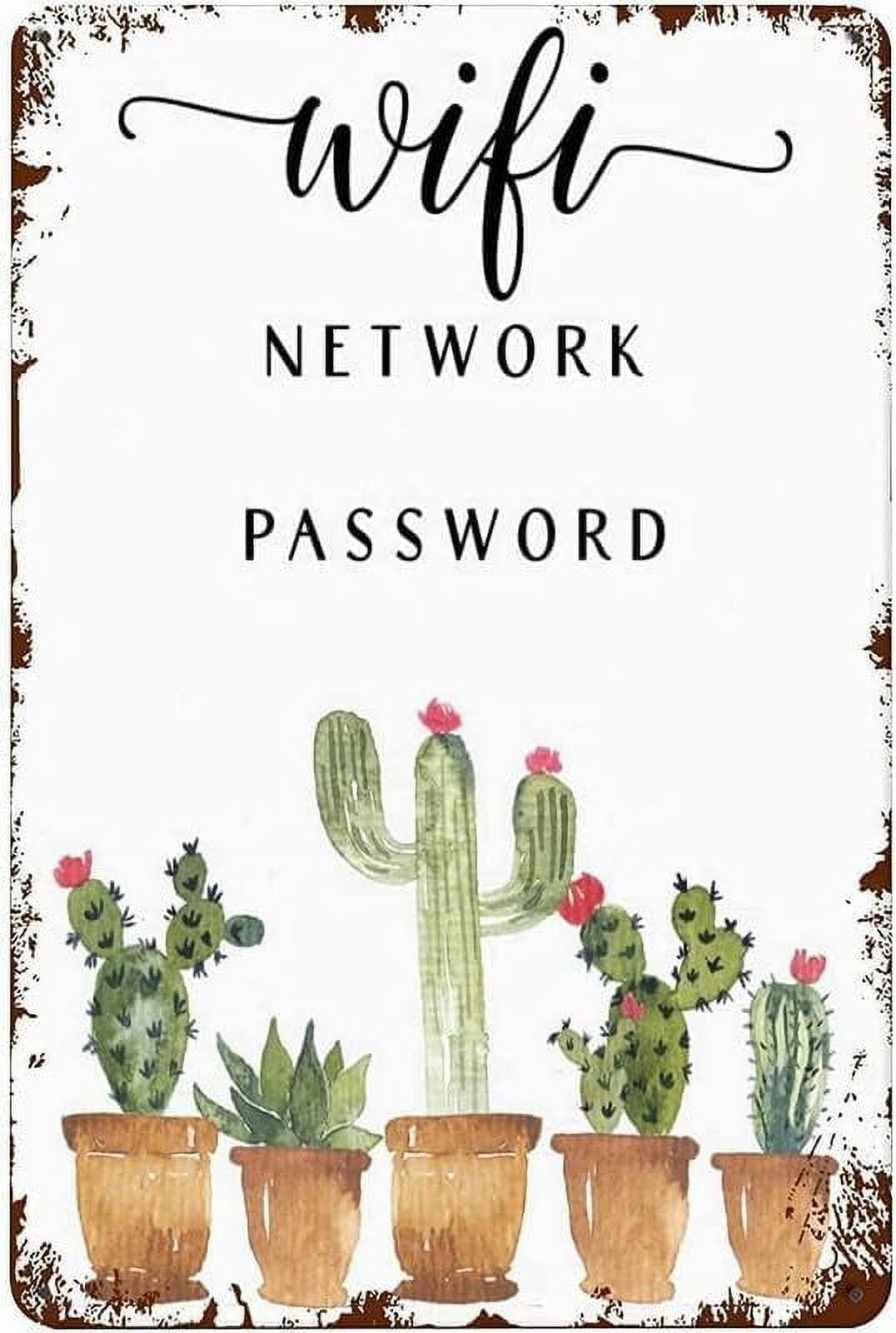 Cactus WiFi Password Sign - Vintage Style Metal Tin Sign, 8x6 Inch, Pre-Drilled Holes For Hanging, Bar/Home Decor