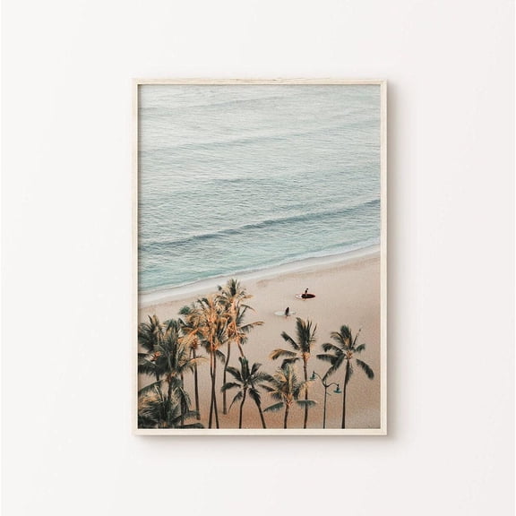 Printable Coastal Photography Hawaii Large Aerial Beach Tropical Palm Tree Surf Board Ocean Poster Unframed Paper Print