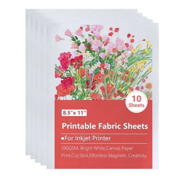 Printable Cotton Canvas Paper for Inkjet Printers, 8.5x11 Inch Heavyweight 390GSM, Matte Finish Fabric Sheets for DIY Crafts & Photos, 10 Pack