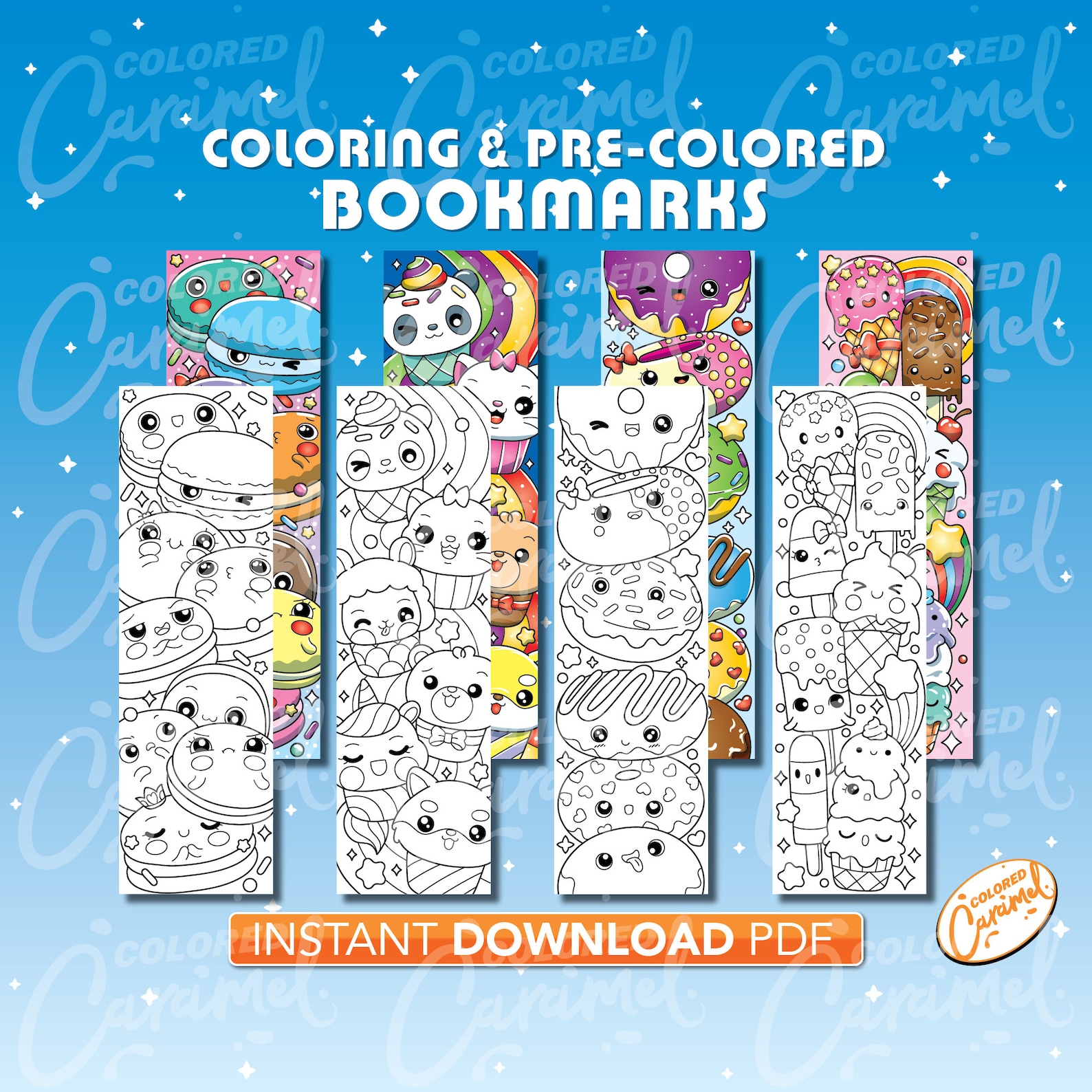 Printable Digital Download, Kawaii Sweets Coloring Bookmarks DIY Set ...