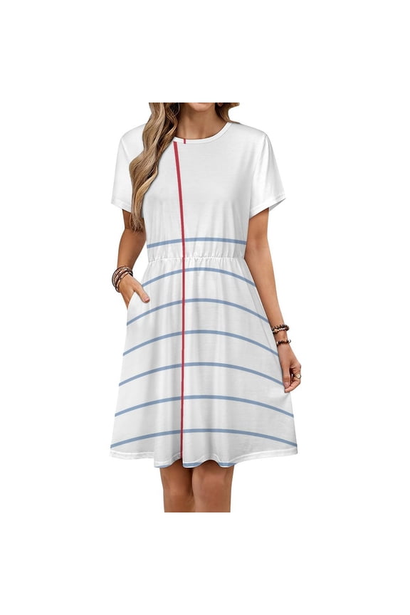Printable Graph Paper Sundress Short Sleeve Dress Summer Women Clothes Dress for Women Dresses