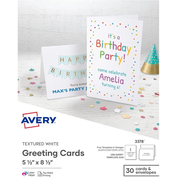 Printable Half-Fold Greeting Cards, Envelopes Included, 5.5" x 8.5", Textured White, Laser & Inkjet Compatible, 30 Blank Cards Total, Great for Product Branding, Marketing, and More (3378)