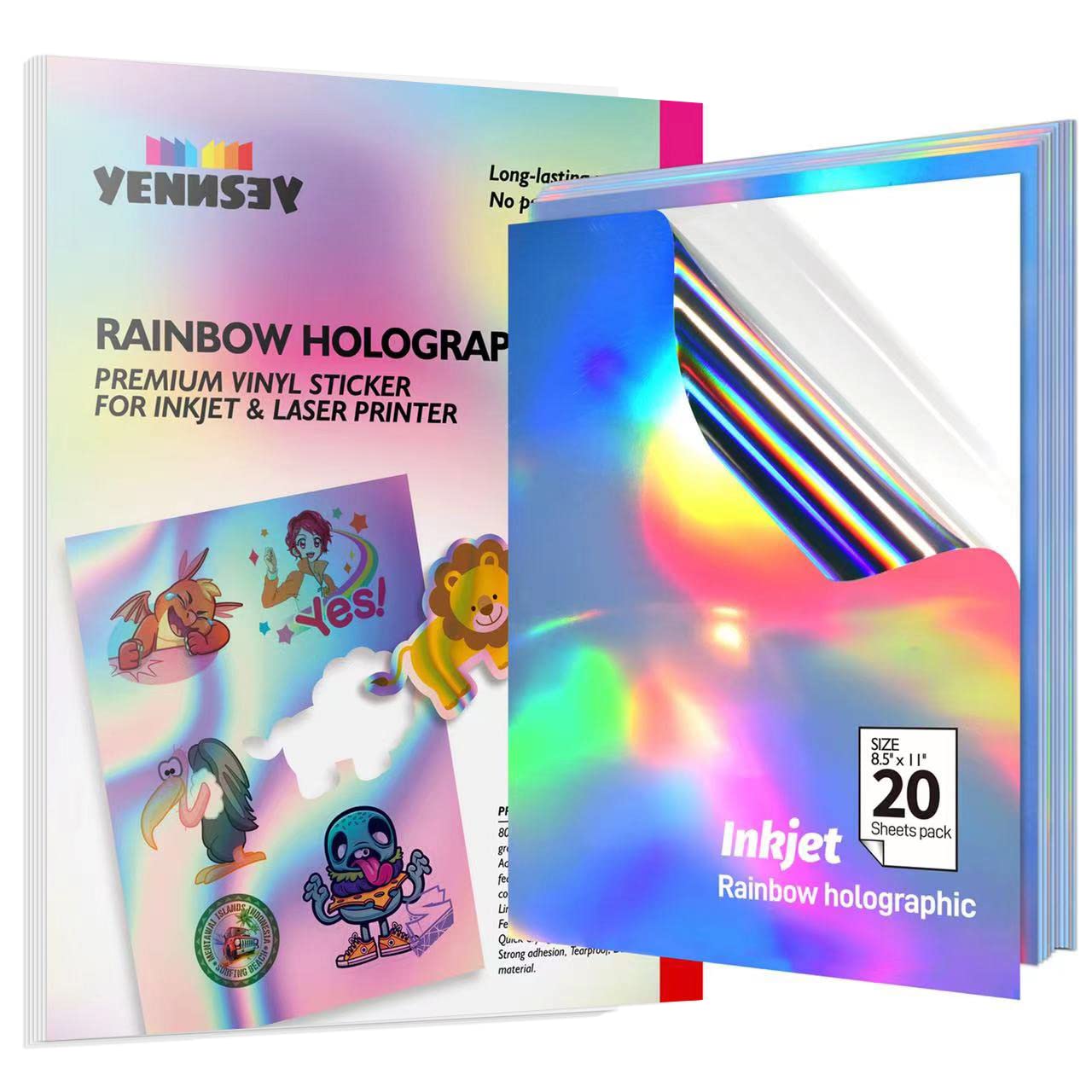 Printable Holographic Sticker Paper for Inkjet Printer (20 Sheets) 8.5