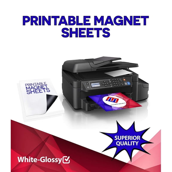 Printable Magnet Sheets, 8.5 X 11 Inches, White, Design & Print Magnetic Sheets for Inkjet Printers- 15 Mil Thick!(100, Glossy)