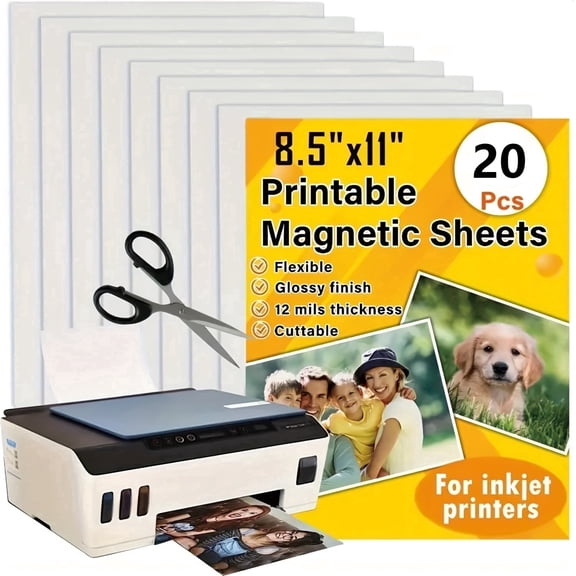 Printable Magnetic Sheets - Each 8.5” x 11” - Flexible Magnet Sheets Non Adhesive for Photo and Picture Magnets - Matte Printable Magnetic Paper for Cars, DIY and Crafts (20PC)