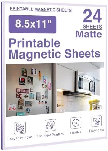 Printable Magnetic Sheets 8.5x11 Inches Matte Magnet Paper Sheet 24 Pcs Non Adhesive Magnetic Paper for Inkjet Printers, Flexible Magnet Photos for DIY Crafts