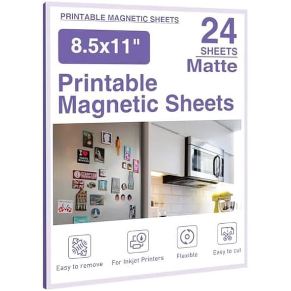 Printable Magnetic Sheets 8.5x11 Inches Matte Magnet Paper Sheet 24 Pcs Non Adhesive Magnetic Paper for Inkjet Printers, Flexible Magnet Photos for DIY Crafts