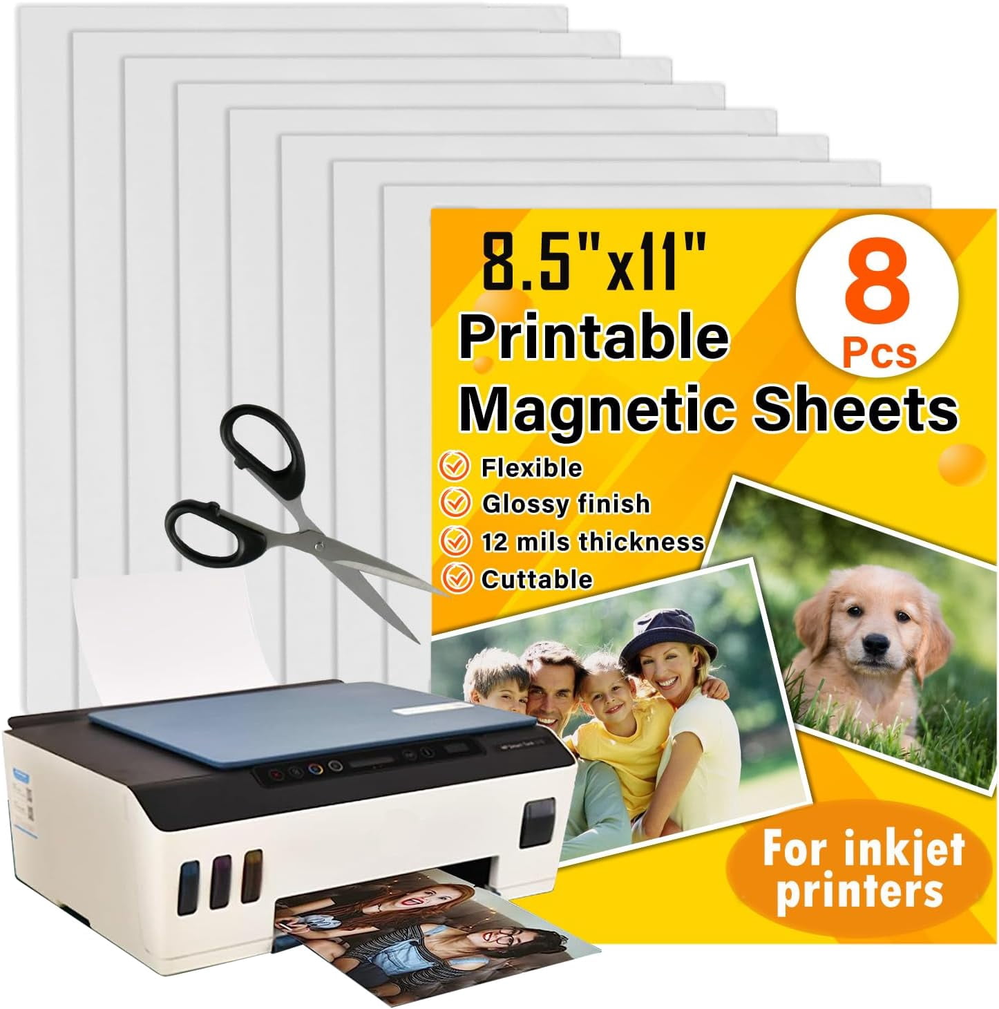 Printable Magnetic Sheets 8.5x11 Inches for Inkjet Printers, 8 Sheets Glossy Print Paper Non ...