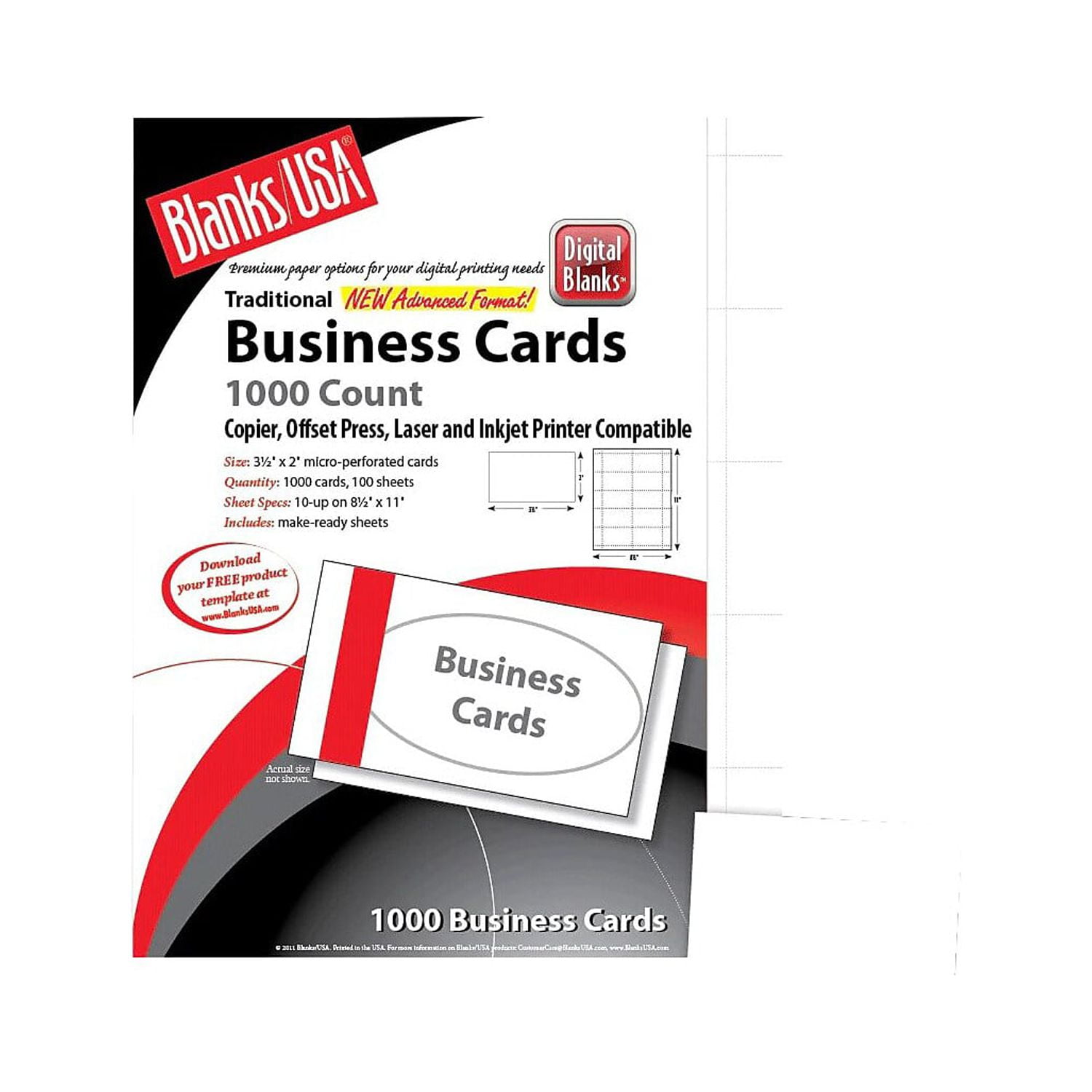 Printable Microperf Business Cards, Copier/Inkjet/Laser/Offset, 2 x 3.5, White, Bristol, 1,000 Cards, 10/Sheet, 100 Sheets/PK Printable Microperf Business Cards, Copier/Inkjet/Laser/Offset, 2 x 3.5, White, Bristol, 1,000 Cards, 10/Sheet, 100 Sheets/PK
