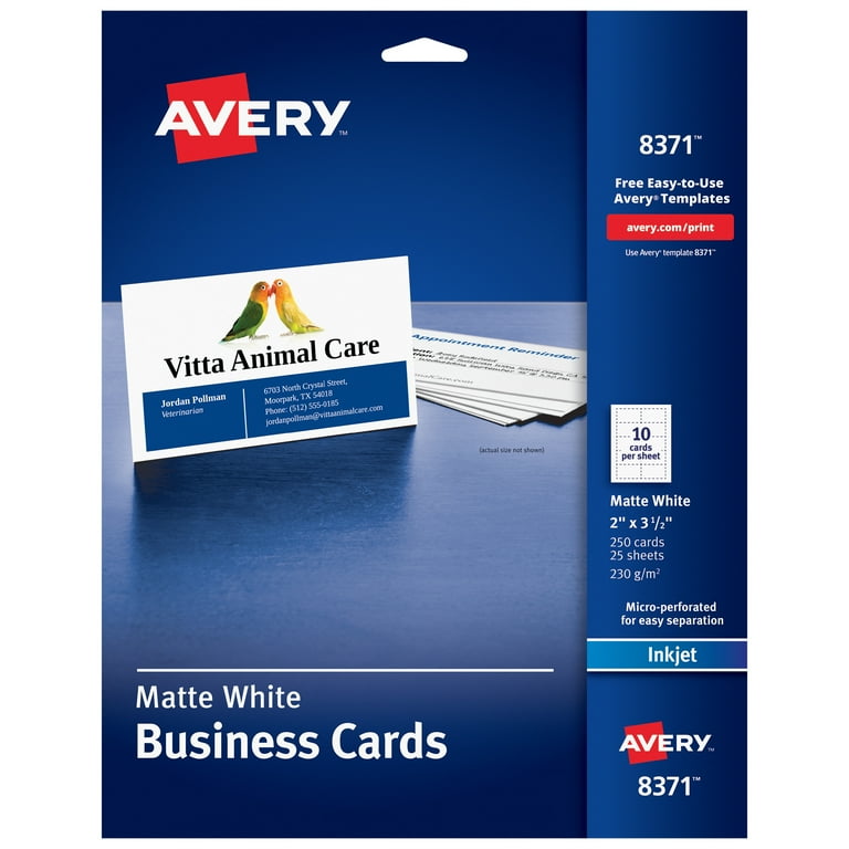 Printable Microperforated Business Cards w/Sure Feed Technology, Laser, 2 x 3.5, White, 250 Cards, 10/Sheet, 25 Sheets/Pack Printable Microperforated Business Cards w/Sure Feed Technology, Laser, 2 x 3.5, White, 250 Cards, 10/Sheet, 25 Sheets/Pack