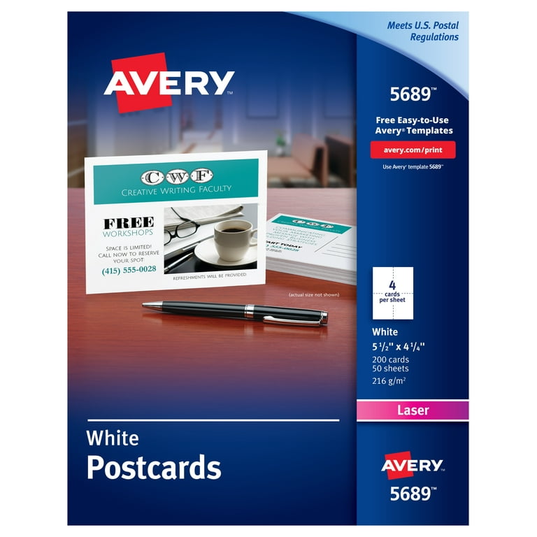 Printable Postcards, Laser, 80 lb, 4.25 x 5.5, Uncoated White, 200 Cards, 4 Cards/Sheet, 50 Sheets/Box