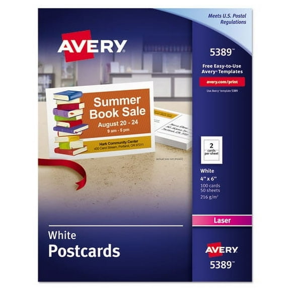 Printable Postcards, Laser, 80 Lb, 4 X 6, Uncoated White, 100 Cards, 2/cards/sheet, 50 Sheets/box | Bundle of 2 Boxes