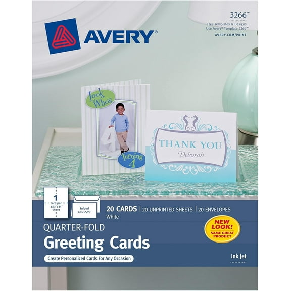 Printable Quarter-Fold Greeting Cards, Envelopes Included, 4.25" x 5.5", Matte White, Inkjet Printer Compatible, 20 Blank Cards Total, Great for Product Branding, Marketing, and More (3266)