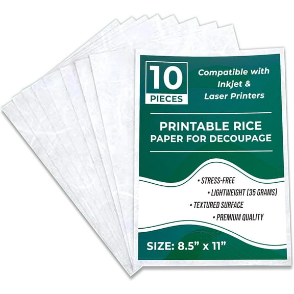 Printable Rice Paper Sheets I Decoupage Paper for Inkjet and Laser Printer I Craft Supplies I 8.5x11, 30-35GSM (10)