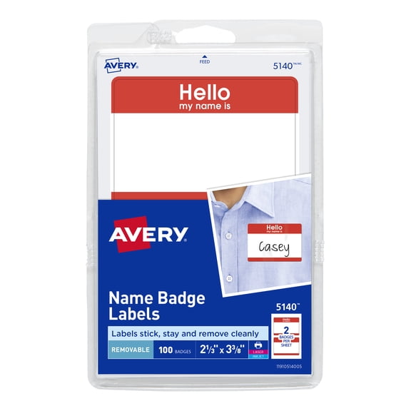 "Printable Self-Adhesive Name Badges, 2 1/3 X 3 3/8, Red ""hello"", 100/pack | Bundle of 5 Packs"