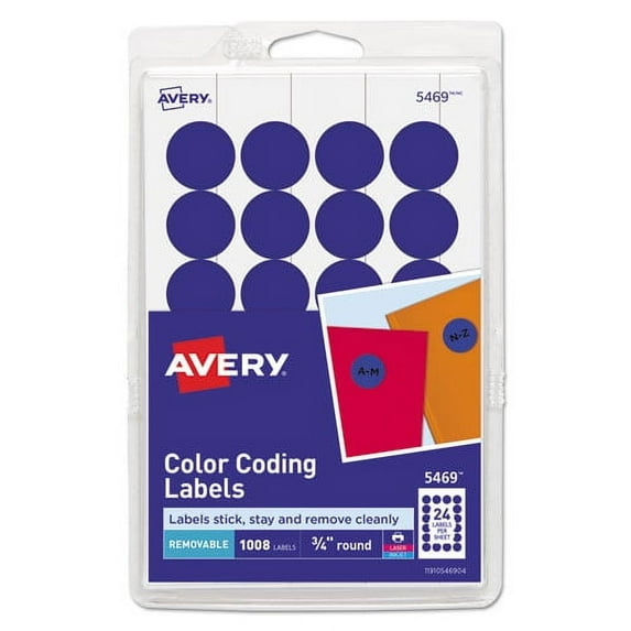 Printable Self-Adhesive Removable Color-Coding Labels, 0.75" Dia., Dark Blue, 24/sheet, 42 Sheets/pack, (5469) | Bundle of 2 Packs