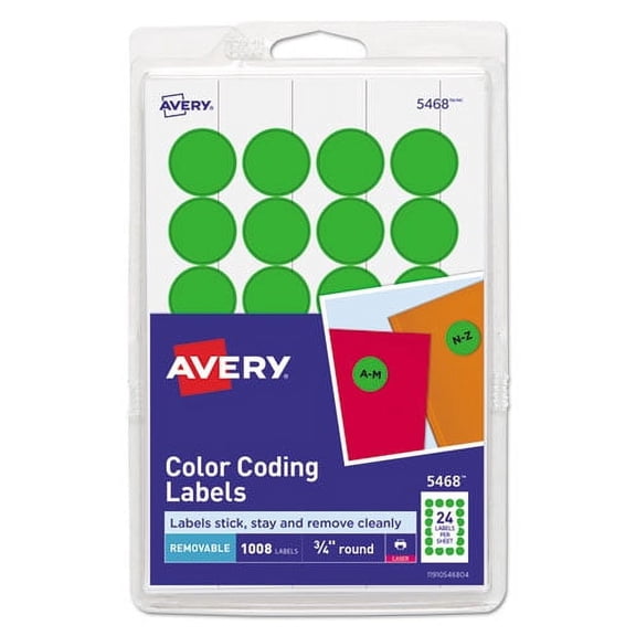 Printable Self-Adhesive Removable Color-Coding Labels, 0.75" Dia., Neon Green, 24/sheet, 42 Sheets/pack, (5468) | Bundle of 10 Packs