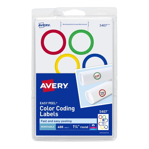 Printable Self-Adhesive Removable Color-Coding Labels, 1.25