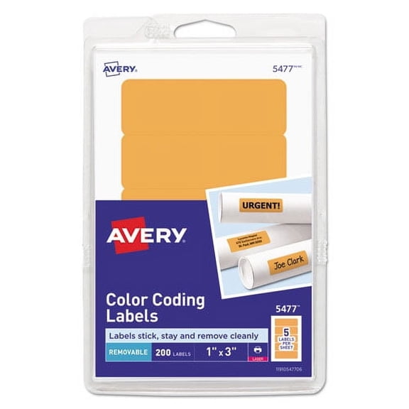 "Printable Self-Adhesive Removable Color-Coding Labels, 1 X 3, Neon Orange, 5/sheet, 40 Sheets/pack, (5477) | Bundle of 10 Packs"