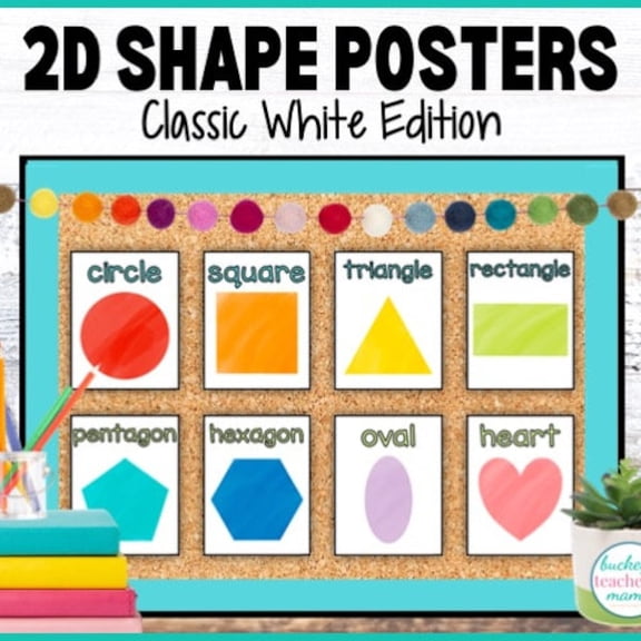 Printable Shape Posters Classroom Decor, White, Classic, , 2D shapes, Unframed Paper Poster 8x10in
