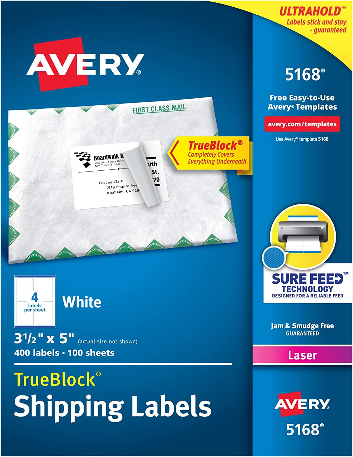 Printable Shipping Labels with Sure Feed, 3-1/2