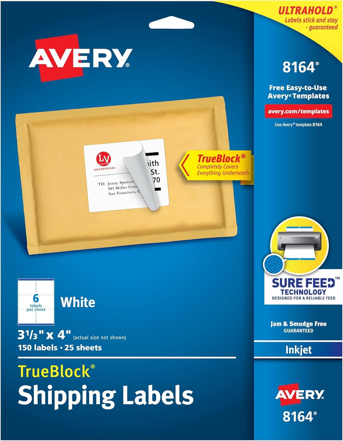 Printable Shipping Labels with Sure Feed, 3-1/3" x 4", White, 150 Blank ...